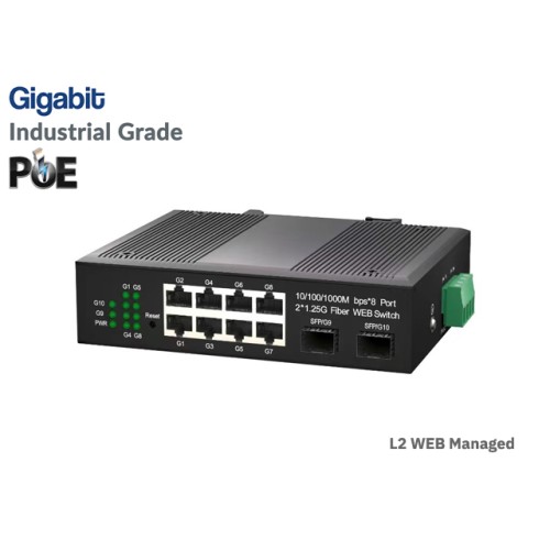 Managed L2 Gigabit IND PoE 8 Port + 2 SFP Uplink Managed L2 Gigabit IND PoE 8 Port + 2 SFP Uplink
